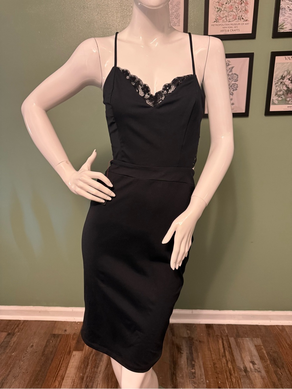 bebe Black Lace-Trim Slip Dress